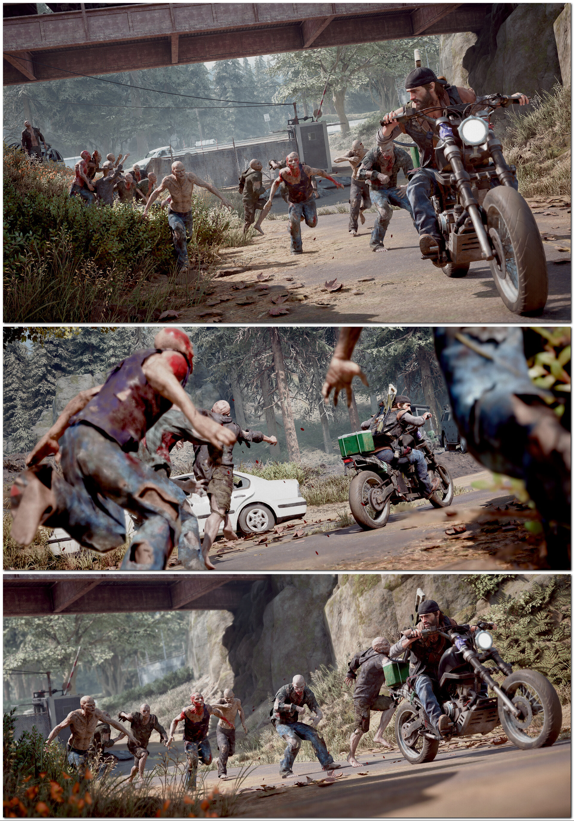 This is the same moment in time in Days Gone (Playstation4, 2019), from 3 different angles and in 2 different ratios (16:9 and 21:9), intended as a study in composition. Because Virtual Photographers do studies in framing and composition just like p…